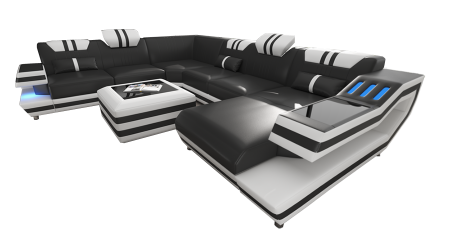 Aura U-Shape Leather Sectional Sofa with LED Light | Modern Designer Couch