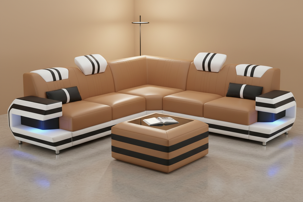 Aura Corner Sectional Light Brown Dark Gray