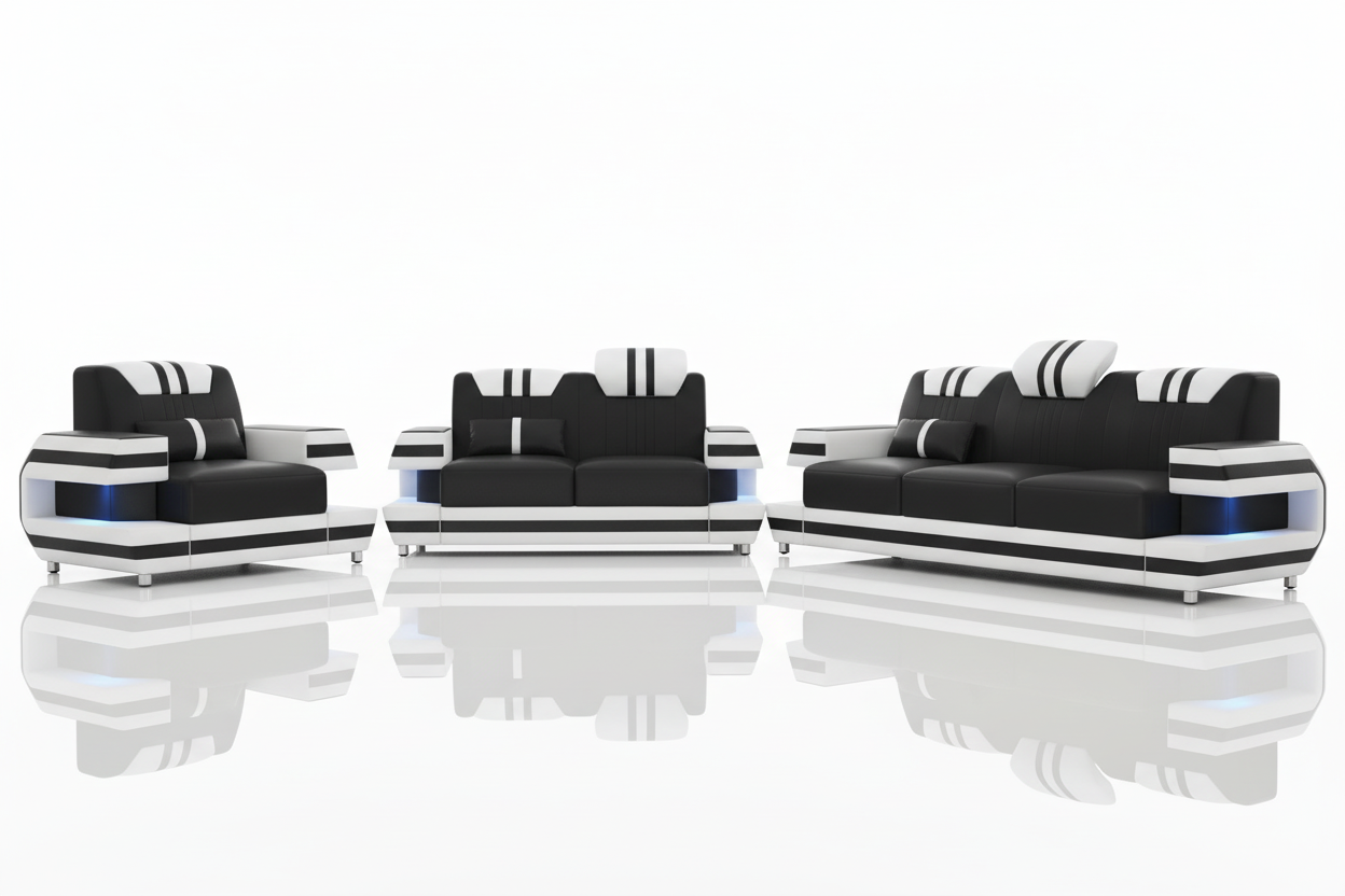 Aura Leather Sofa Set - Mirror Reflection