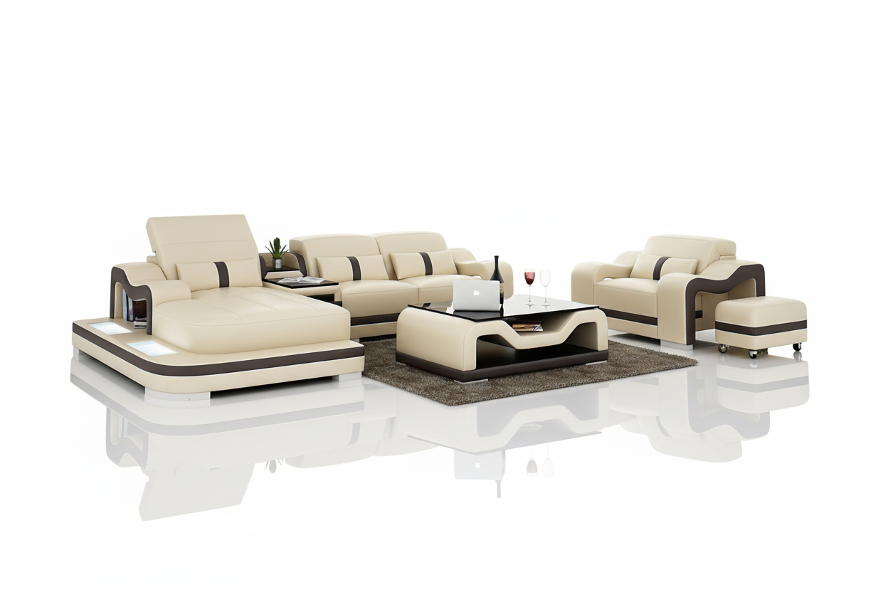 Bayard Leather Sectional With Ottoman - Reflection