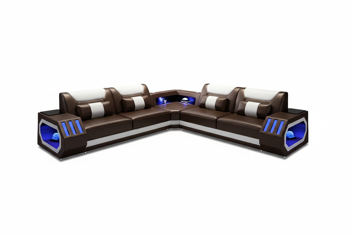 Brown & White Sectional - Studio Shadows