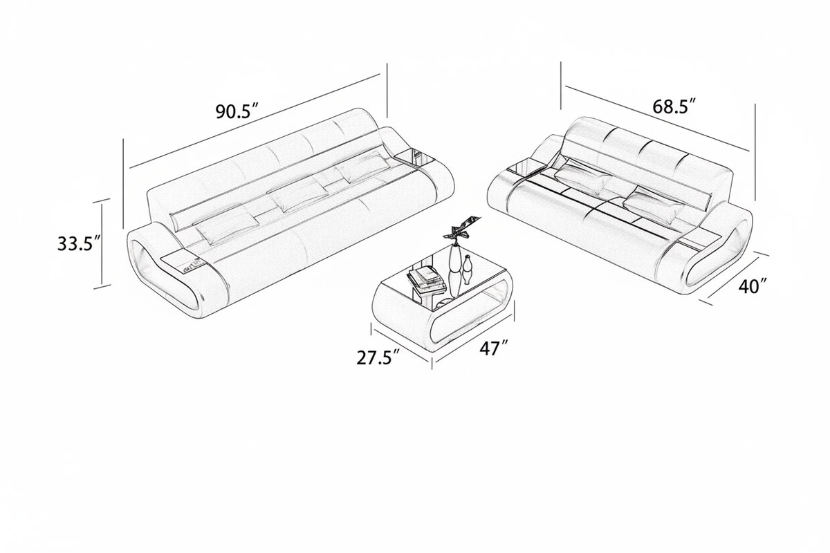 Catina Sofa Set Dimensions without Chair