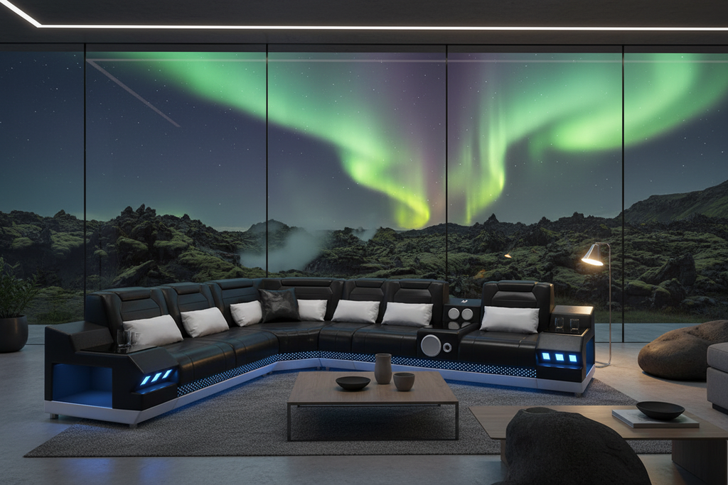 Celsius Small Modern Leather Sectional with Console - Iceland