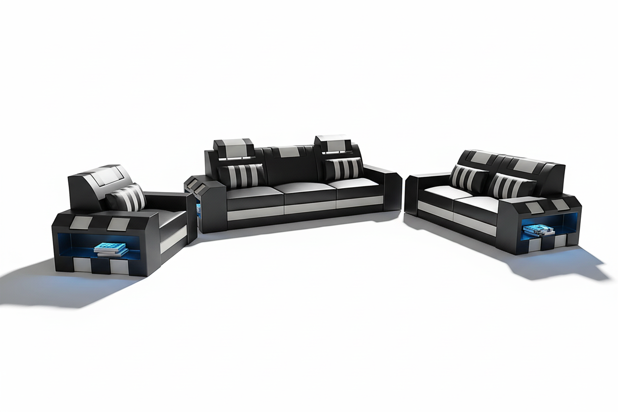 Cosmo Modern Leather Sofa Set with LED - Blank Background 2