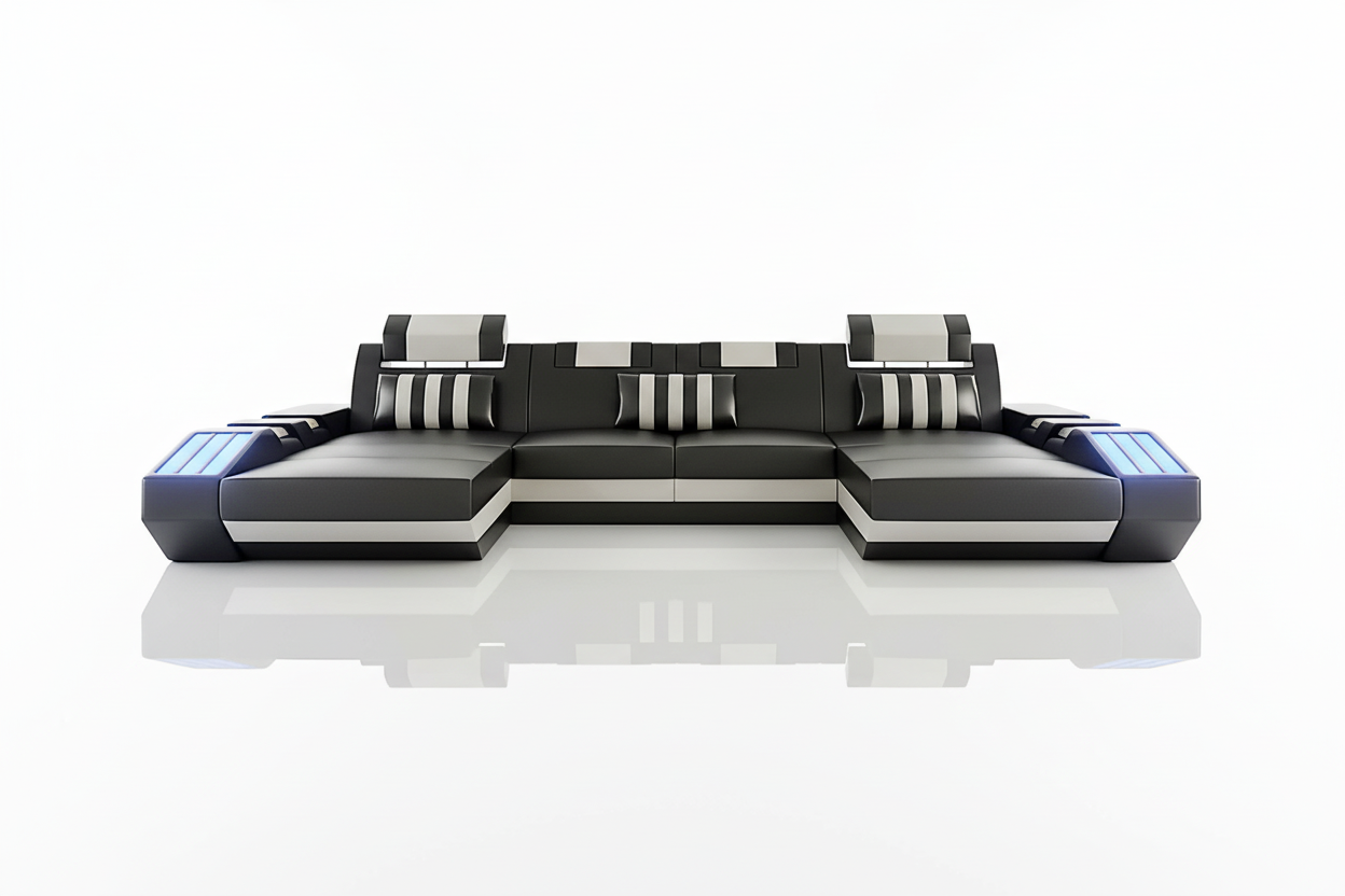 Cosmo U Shape Modern Leather Sectional - Reflection