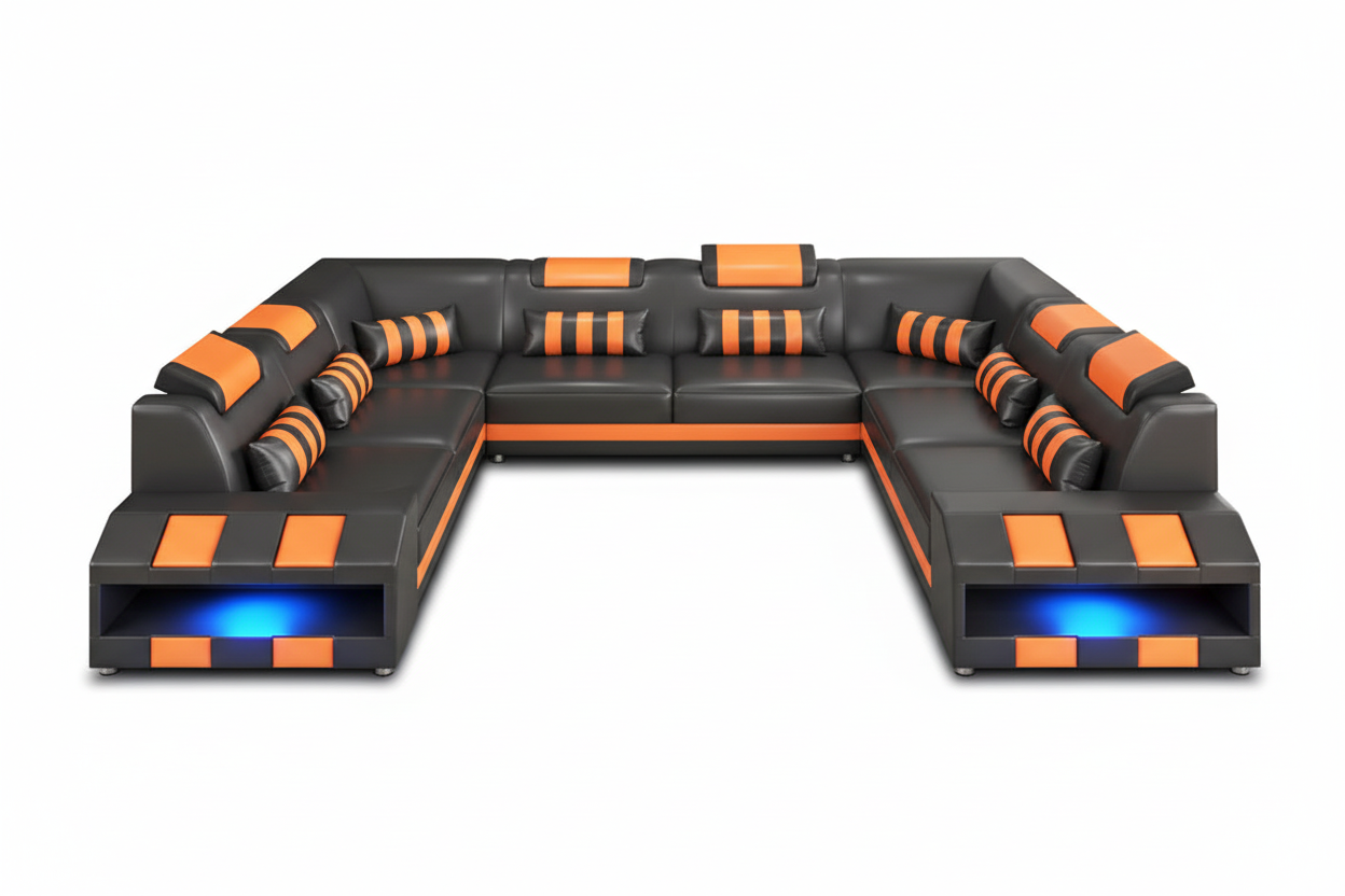 Cosmo XL U shape Modern Leather Sectional with Led Light - Blank Background 1