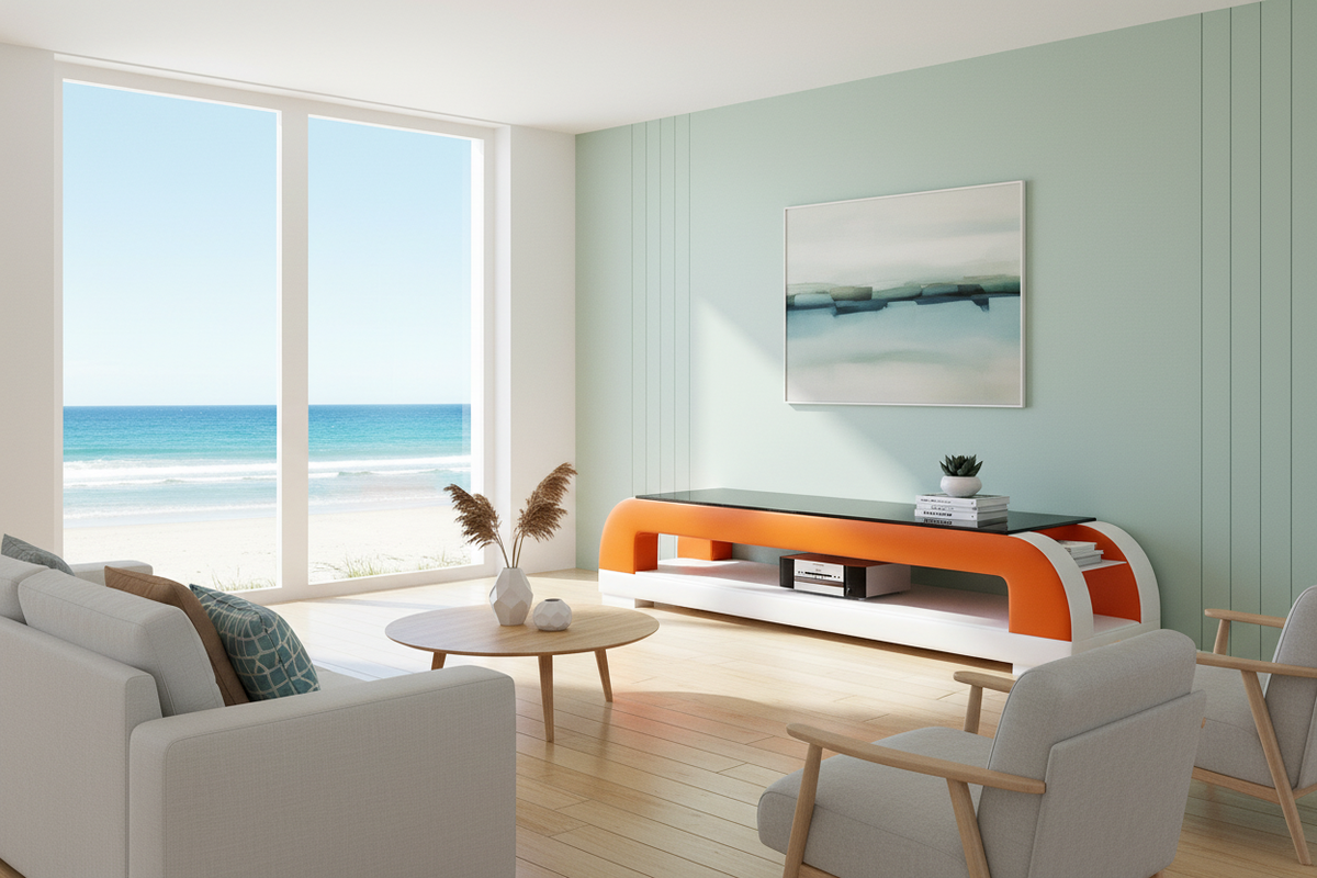 Dictict TV Stand orange white coastal