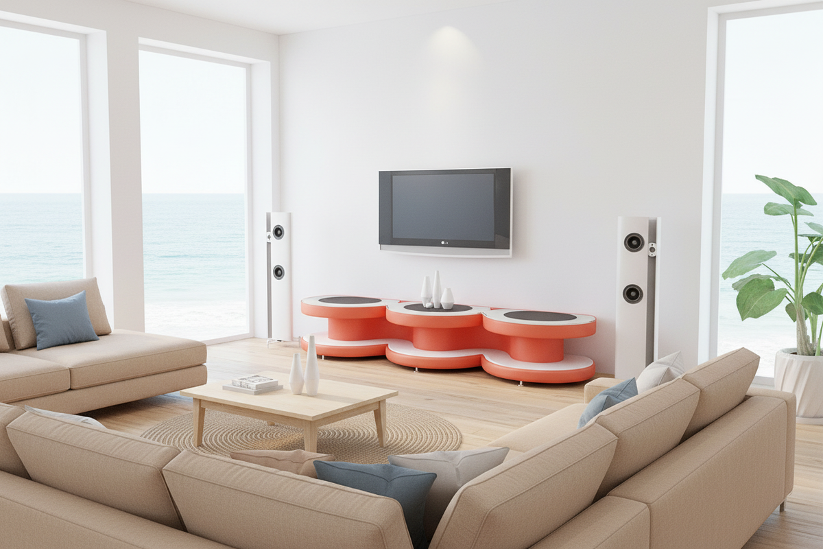 Emma TV Stand lighter orange white coastal