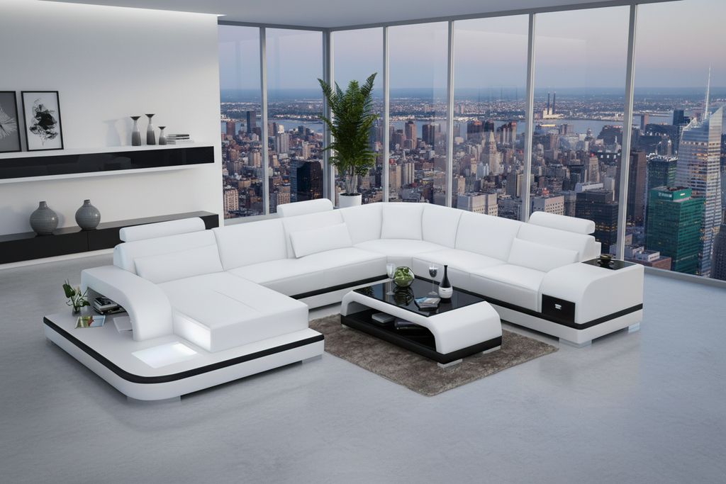 Everly Leather Sectional with LED Lights