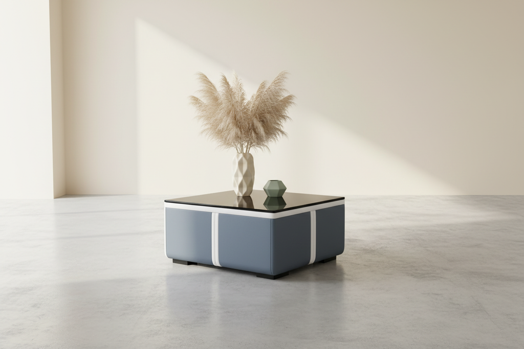 Gray and white rectangular coffee table in contemporary space