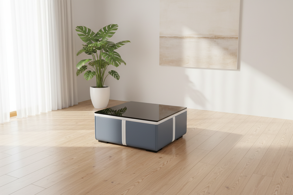Gray and white rectangular coffee table in minimalist room