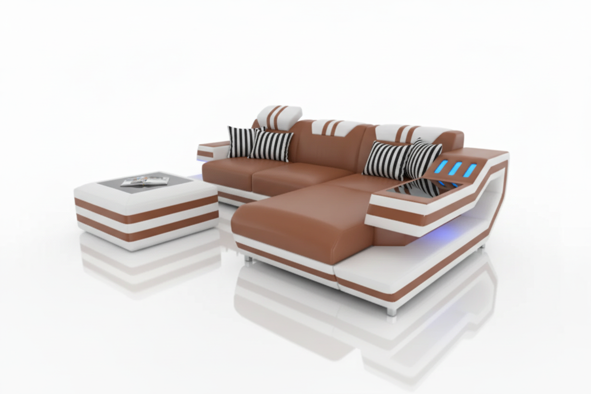 L-Shaped Sectional Light Brown White
