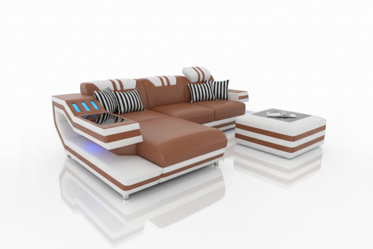 Aura Compact Leather Sectional Sofa with LED Light | Modern Designer Couch