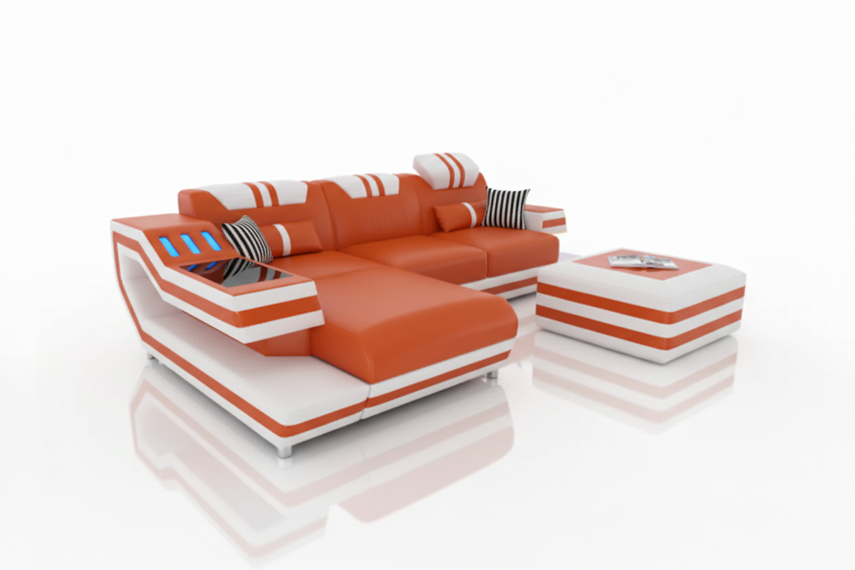 Aura Compact Leather Sectional Sofa with LED Light | Modern Designer Couch