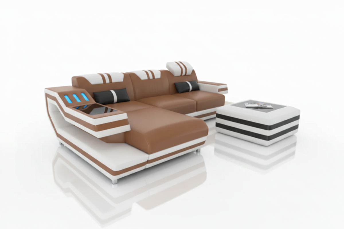Aura Compact Leather Sectional Sofa with LED Light | Modern Designer Couch