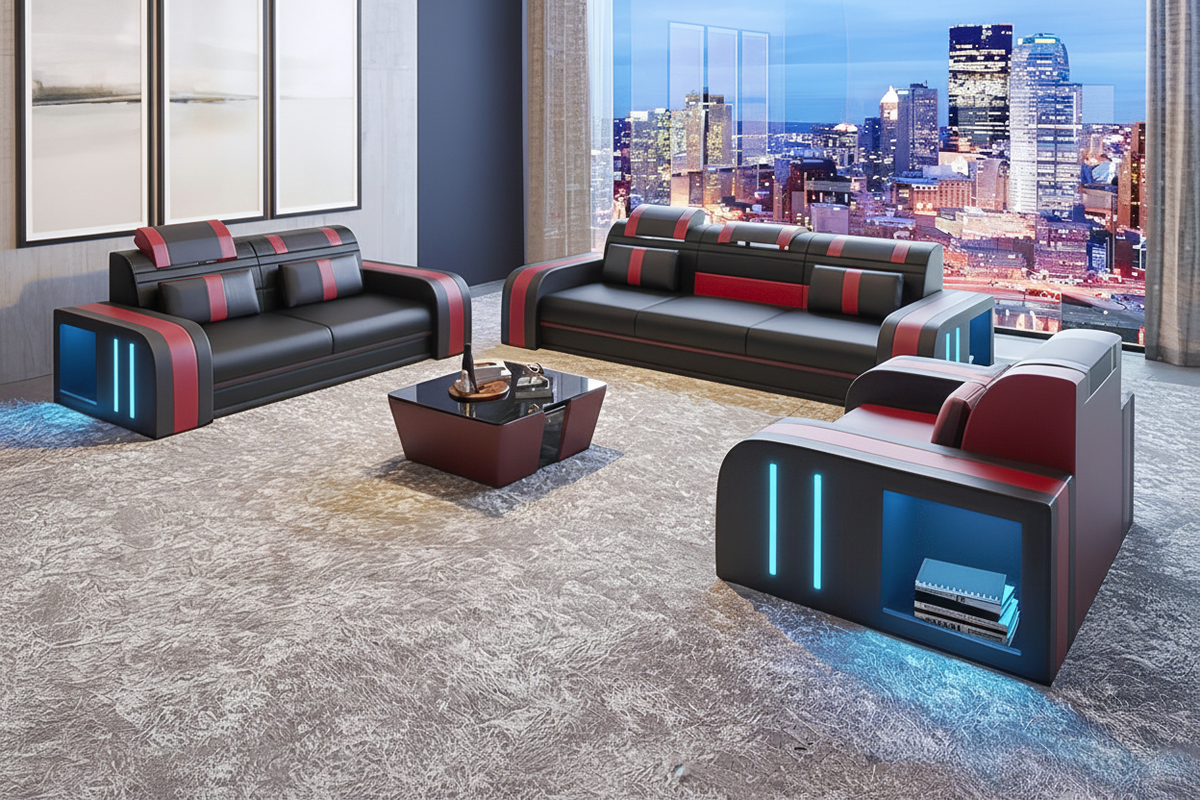Luxury sectional sofa set with bright red accents