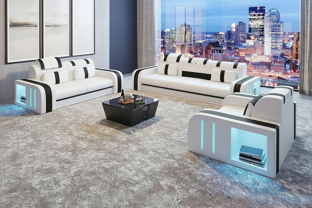 Luxury sectional sofa set with white and black accents