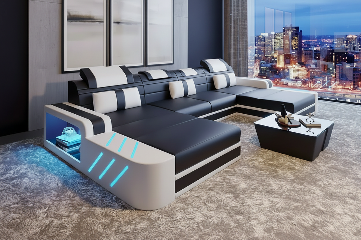 Luxury sectional sofa with pure white accents