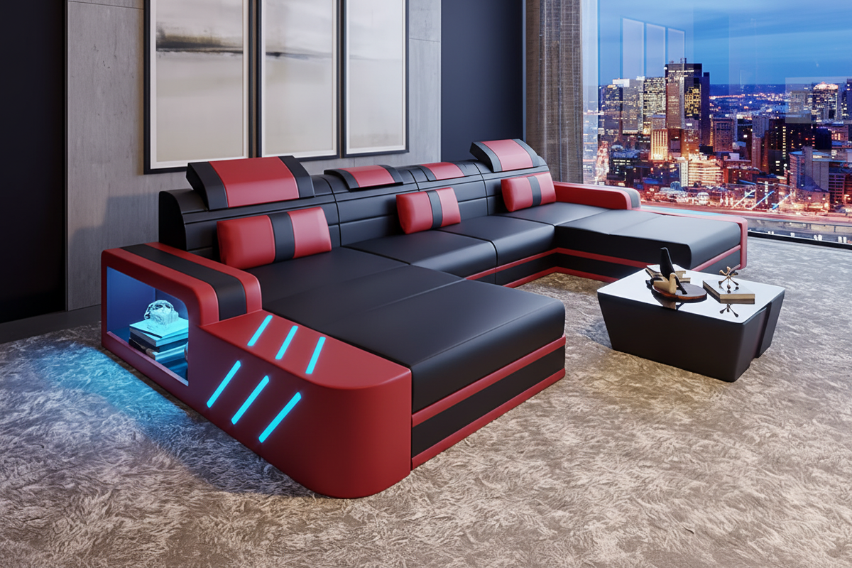 Luxury sectional sofa with red accents