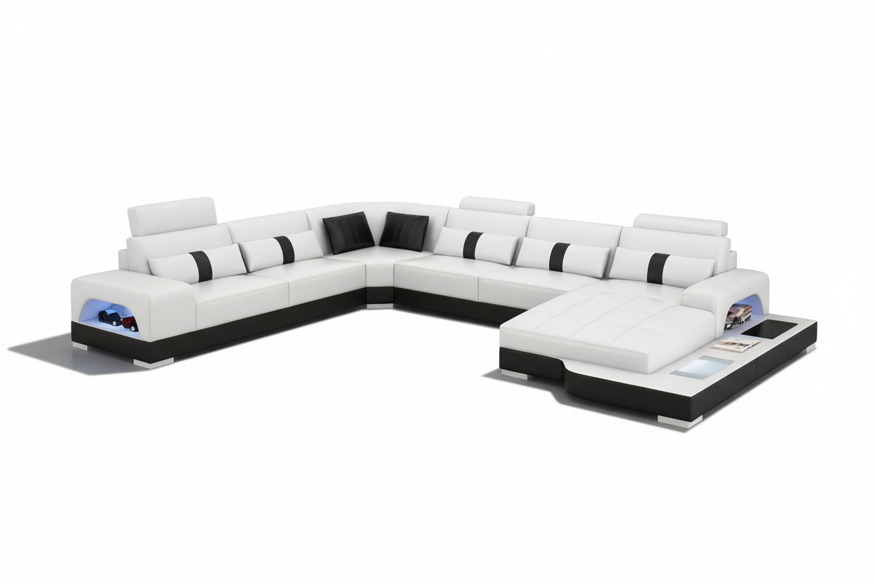 Mequon Large Leather Sectional with LED Lights