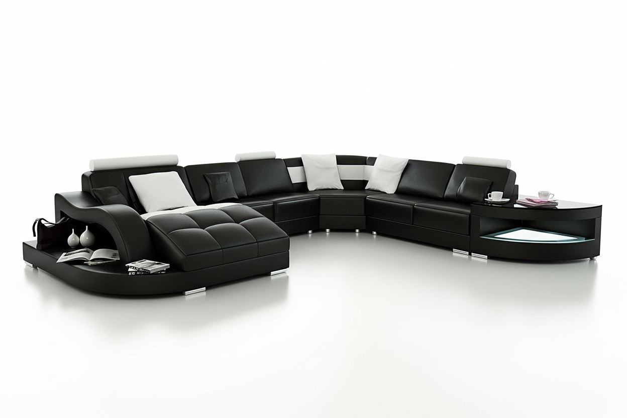 Navasota Large Leather Sectional with Shape Chaise