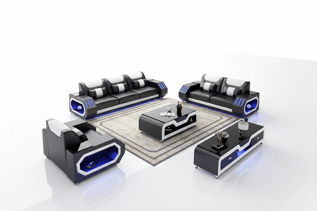 Omont Leather Sofa Set with LED Light - Reflection