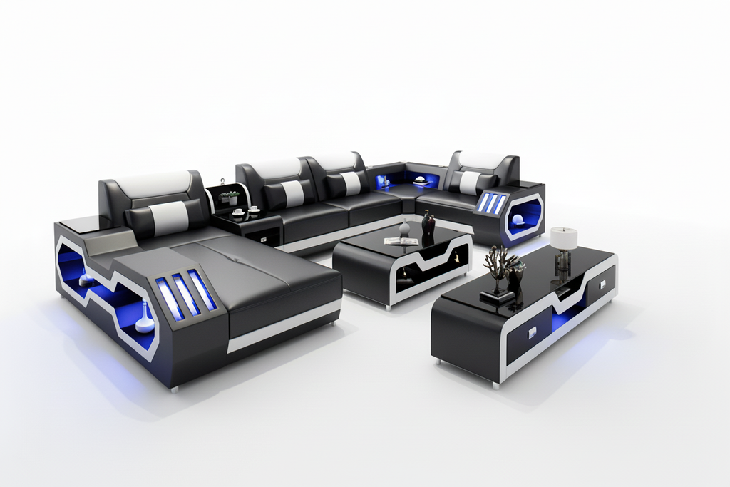 Omont Modern Leather Sectional with Console - 纯白底 3:2