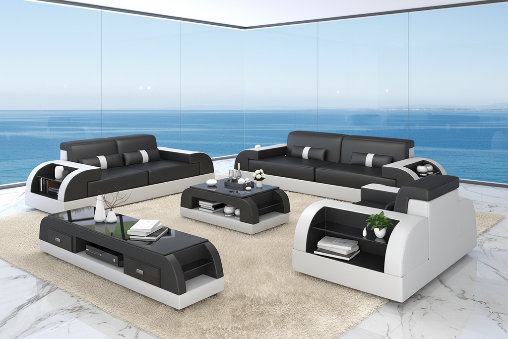 Piliu Leather Sofa Set with Side Storage - Beachfront Villa