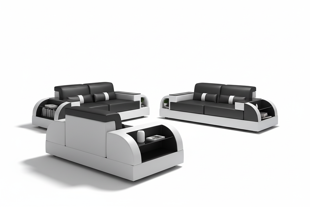 Piliu Leather Sofa Set with Side Storage - Blank Background 2