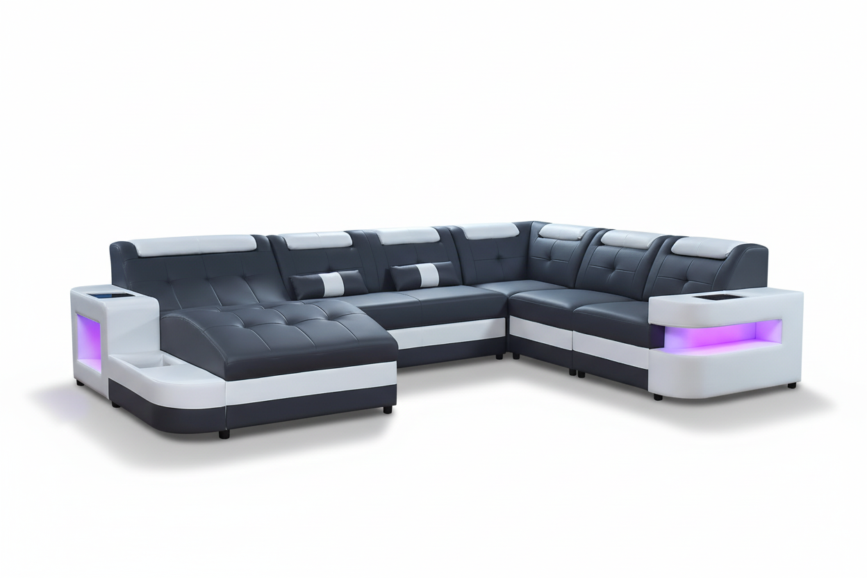 Uranus Modern Leather Sectional with LED Light