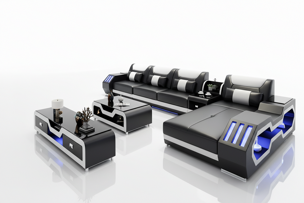 Omont Compact Sectional with LED Lights & Chaise | Small Space Solution