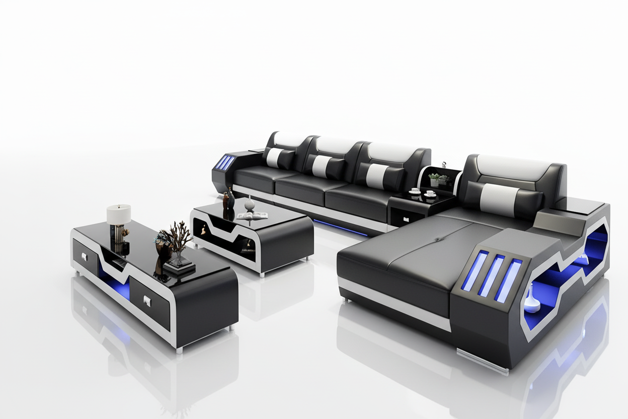 Omont Compact Sectional with LED Lights & Chaise | Small Space Solution