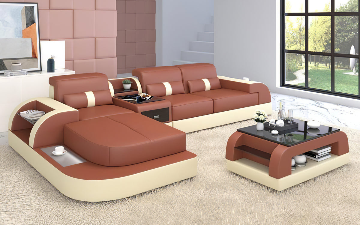 Piliu Small Leather Sectional with Chaise